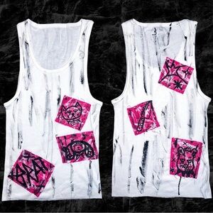 White Tank with Hot Pink Graphic Patch Art
